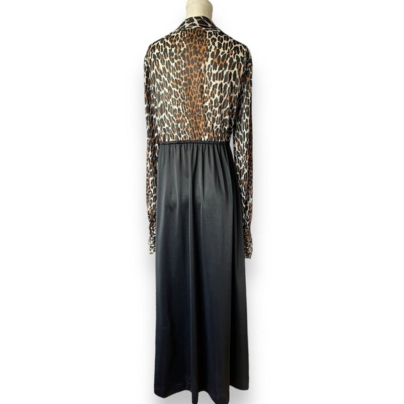 VTG 60s Vanity Fair Leopard Print Black Dressing Gown Hostess Nylon House Dress - Picture 5 of 7